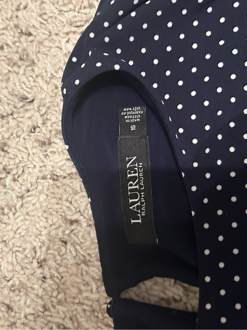 Lauren Ralph Lauren , black label, Navy Polka Dot Tie-Waist Midi Dress, Sz 16 - Picture 5 of 9